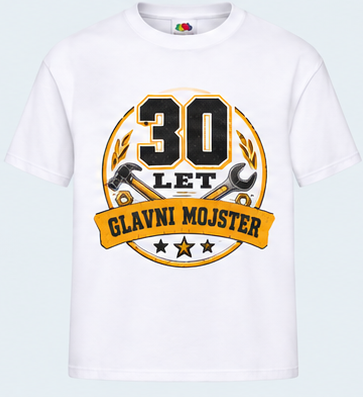 Moška majica za 30 let Glavni mojster, Fruit of the Loom, Bela
