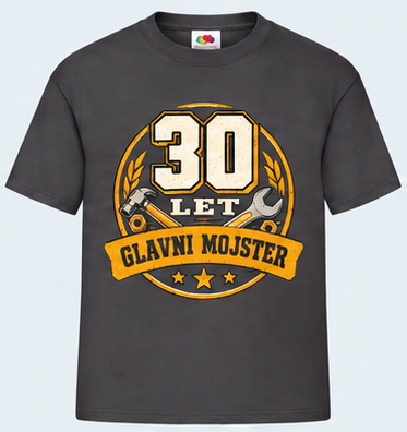 Moška majica za 30 let Glavni mojster, Fruit of the Loom, Grafitna
