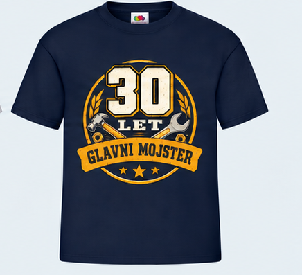 Moška majica za 30 let Glavni mojster, Fruit of the Loom, Mornarsko modra