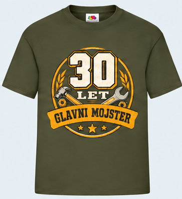 Moška majica za 30 let Glavni mojster, Fruit of the Loom, Olivna