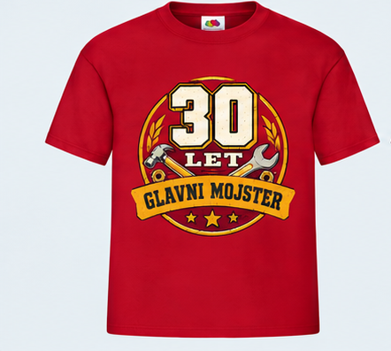 Moška majica za 30 let Glavni mojster, Fruit of the Loom, Rdeča
