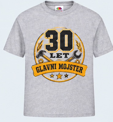 Moška majica za 30 let Glavni mojster, Fruit of the Loom, Siva