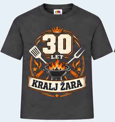 Moška majica za 30 let Kralj žara, Fruit of the Loom, Grafitna