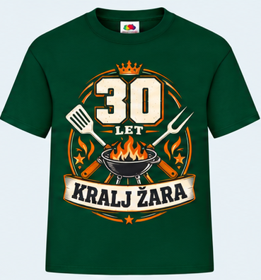 Moška majica za 30 let Kralj žara, Fruit of the Loom, Stekleno zelena