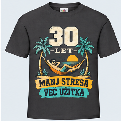Moška majica za 30 let Manj stresa, več užitka, Fruit of the Loom, Grafitna