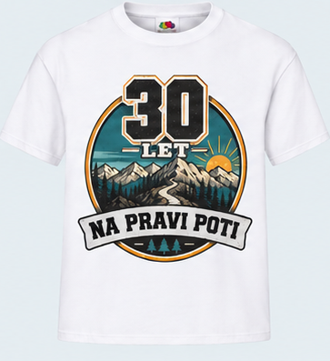 Moška majica za 30 let Na pravi poti, Fruit of the Loom, Bela