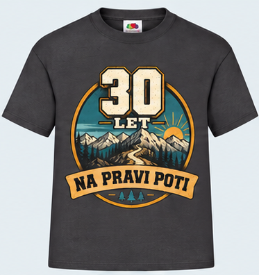 Moška majica za 30 let Na pravi poti, Fruit of the Loom, Grafitna