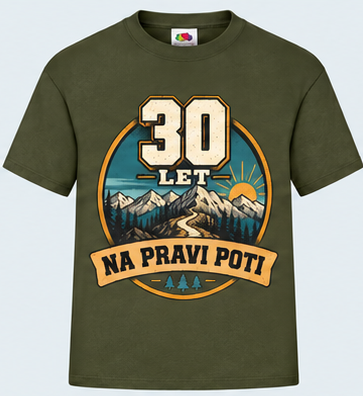 Moška majica za 30 let Na pravi poti, Fruit of the Loom, Olivna