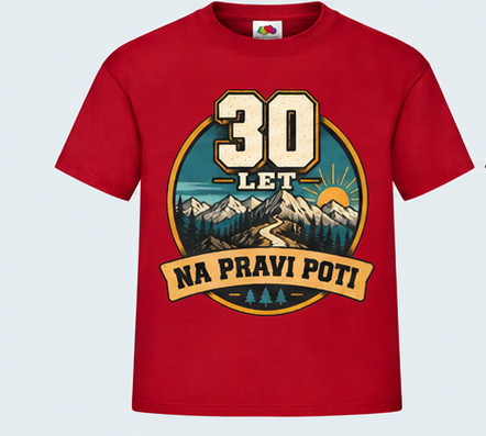 Moška majica za 30 let Na pravi poti, Fruit of the Loom, Rdeča