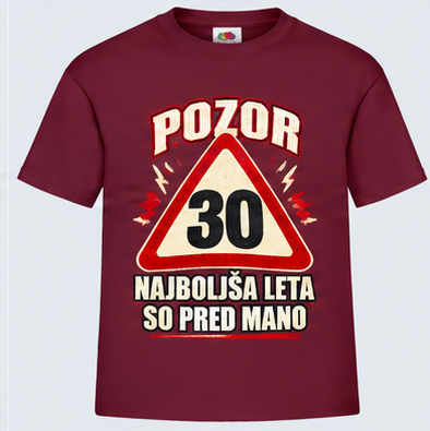 Moška majica za 30 let Najboljša leta so pred mano, Fruit of the Loom, Bordo