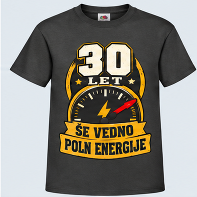 Moška majica za 30 let Še vedno poln energije, Fruit of the Loom, Grafitna