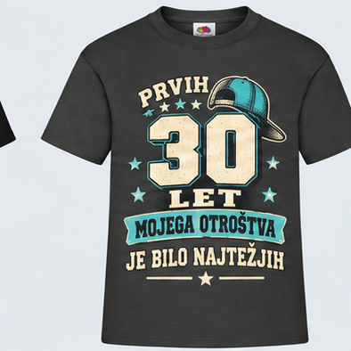 Moška majica za 30 let Prvih 30 let mojega otroštva, Fruit of the Loom, Grafitna