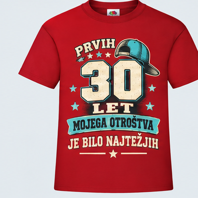Moška majica za 30 let Prvih 30 let mojega otroštva, Fruit of the Loom, Rdeča
