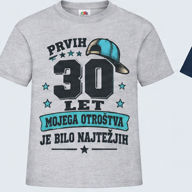 Moška majica za 30 let Prvih 30 let mojega otroštva, Fruit of the Loom, Siva
