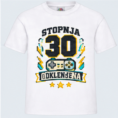 Moška majica za 30 let Stopnja 30 odklenjena, Fruit of the Loom, Bela