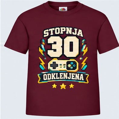 Moška majica za 30 let Stopnja 30 odklenjena, Fruit of the Loom, Bordo