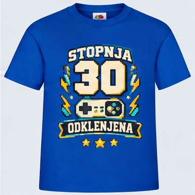 Moška majica za 30 let Stopnja 30 odklenjena, Fruit of the Loom, Kraljevo modra