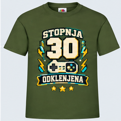 Moška majica za 30 let Stopnja 30 odklenjena, Fruit of the Loom, Olivna