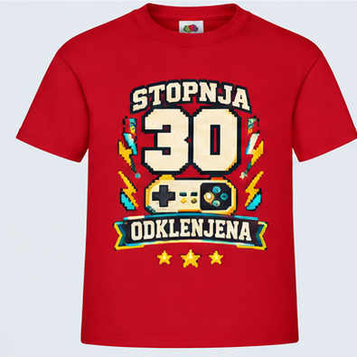 Moška majica za 30 let Stopnja 30 odklenjena, Fruit of the Loom, Rdeča