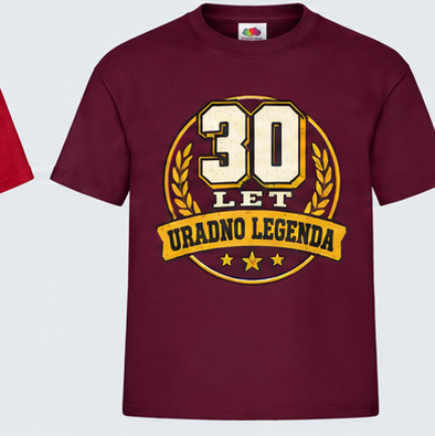 Moška majica za 30 let Uradno legenda, Fruit of the Loom, Bordo