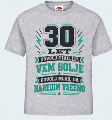 Moška majica za 30 let Dovolj star, da vem bolje, Fruit of the Loom, Siva