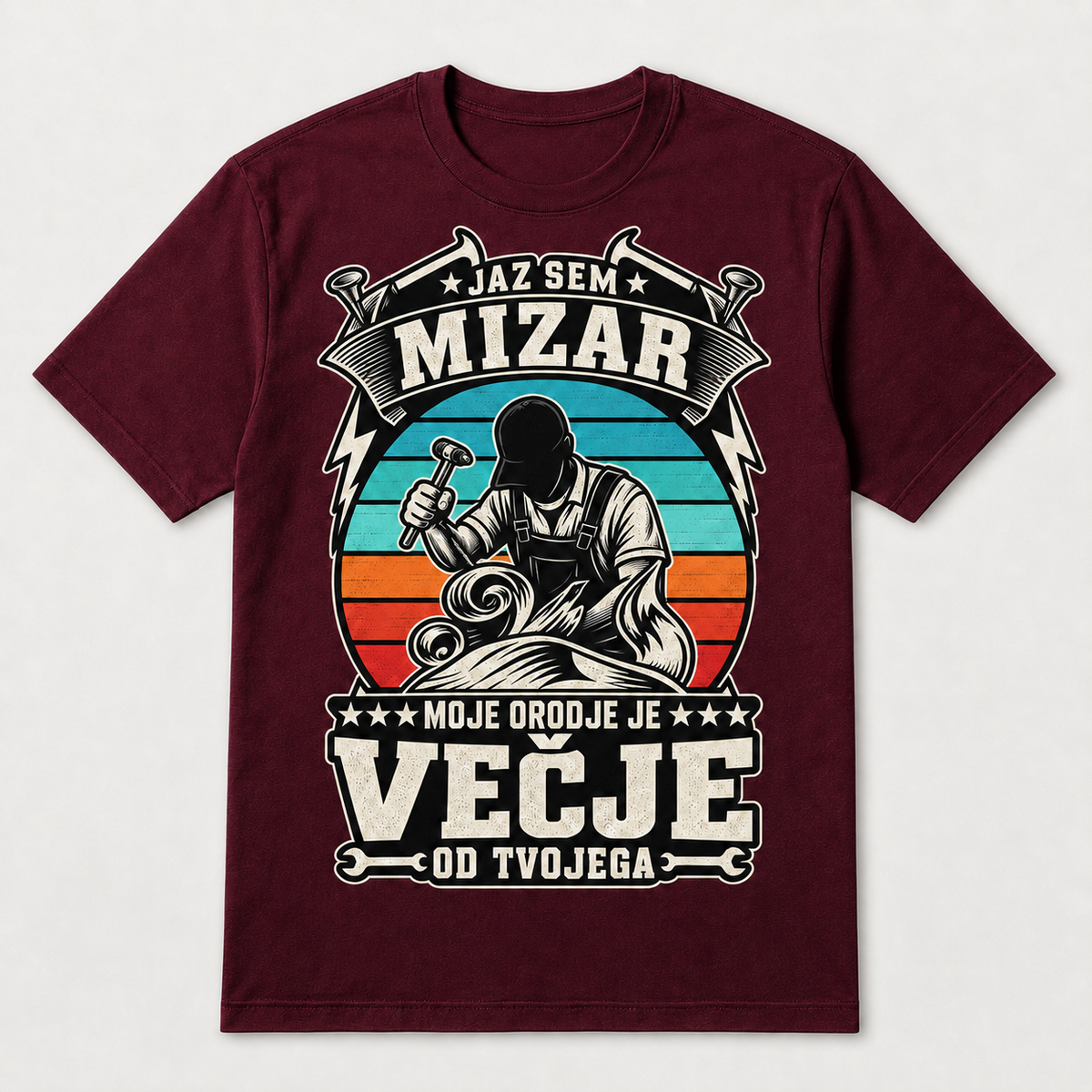 Majica za mizarja z napisom Moje orodje je večje od tvojega, bordo