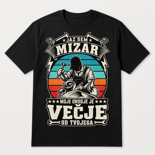 Majica za mizarja z napisom Moje orodje je večje od tvojega, črna