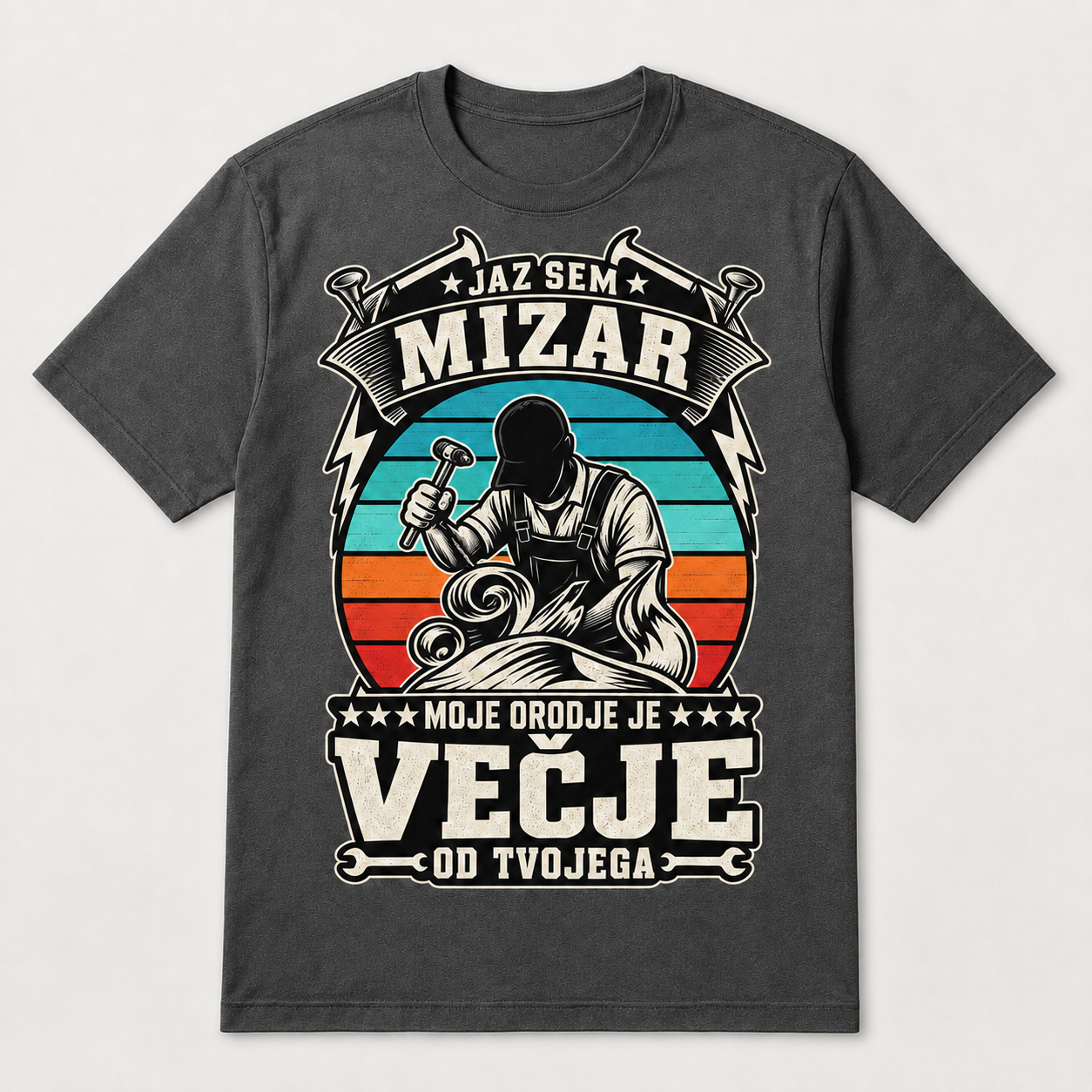 Majica za mizarja z napisom Moje orodje je večje od tvojega, grafitna