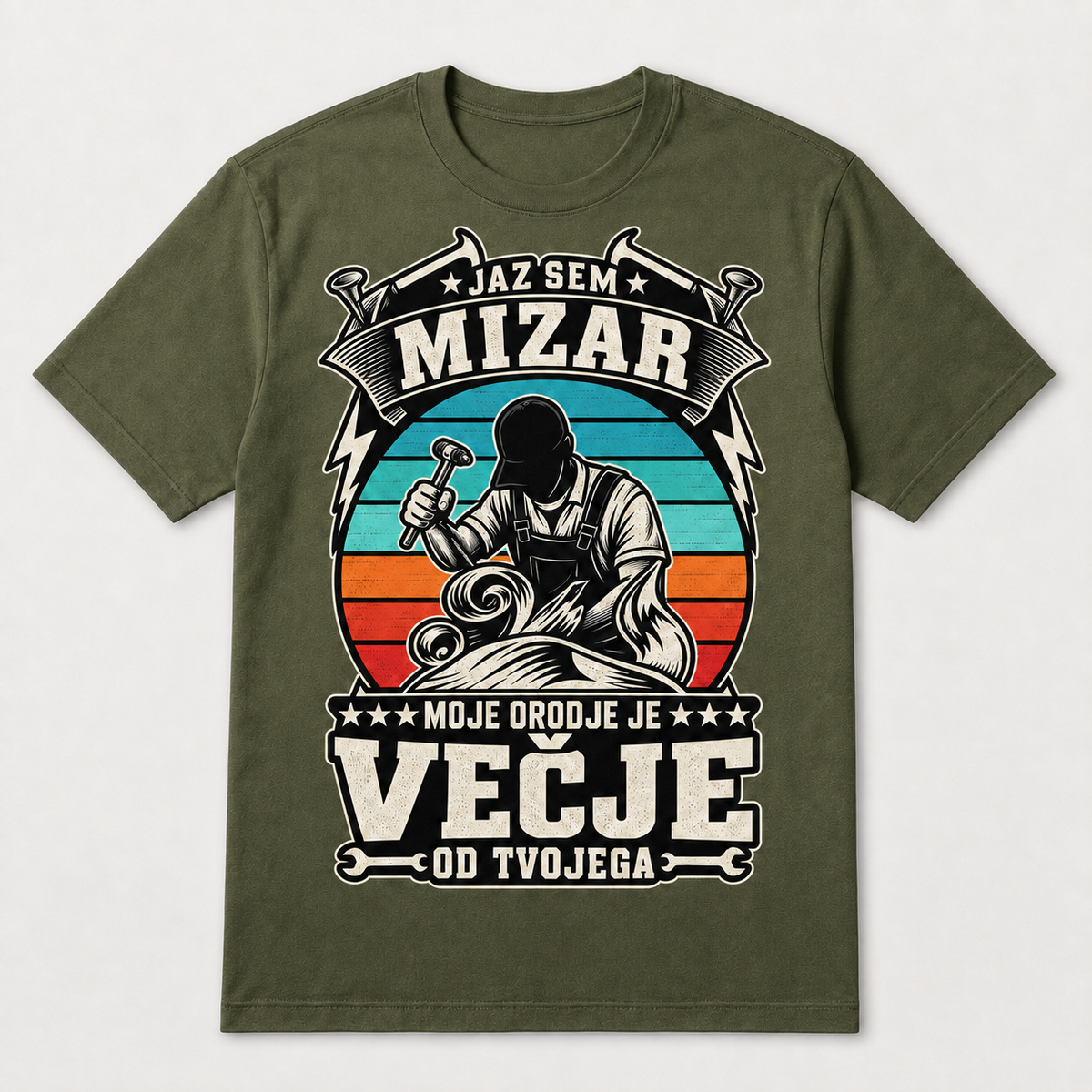 Majica za mizarja z napisom Moje orodje je večje od tvojega, olivna