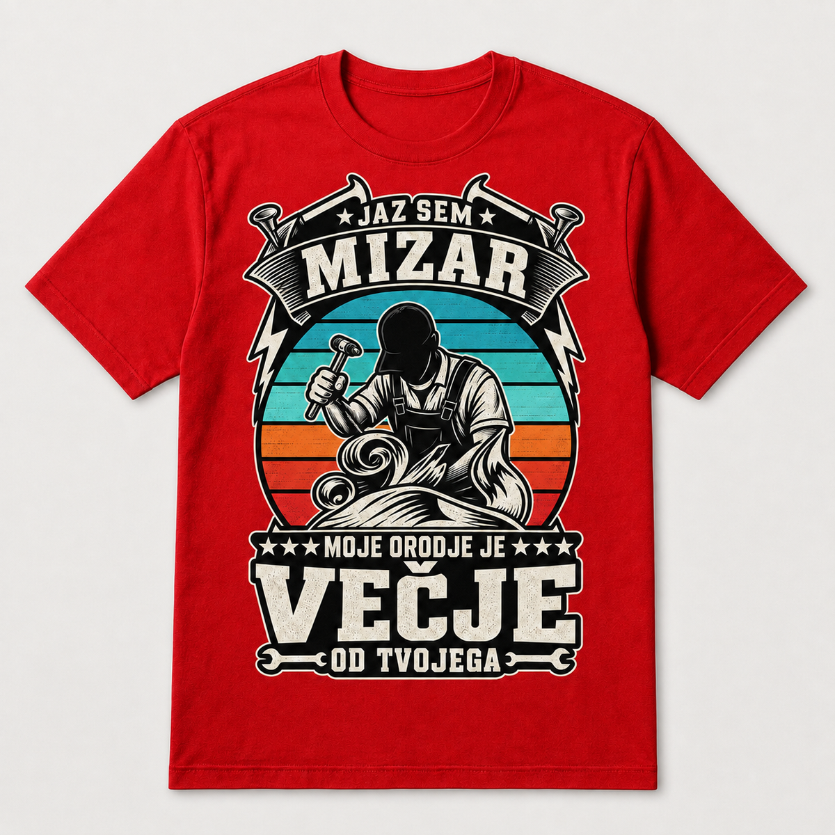 Majica za mizarja z napisom Moje orodje je večje od tvojega, rdeča