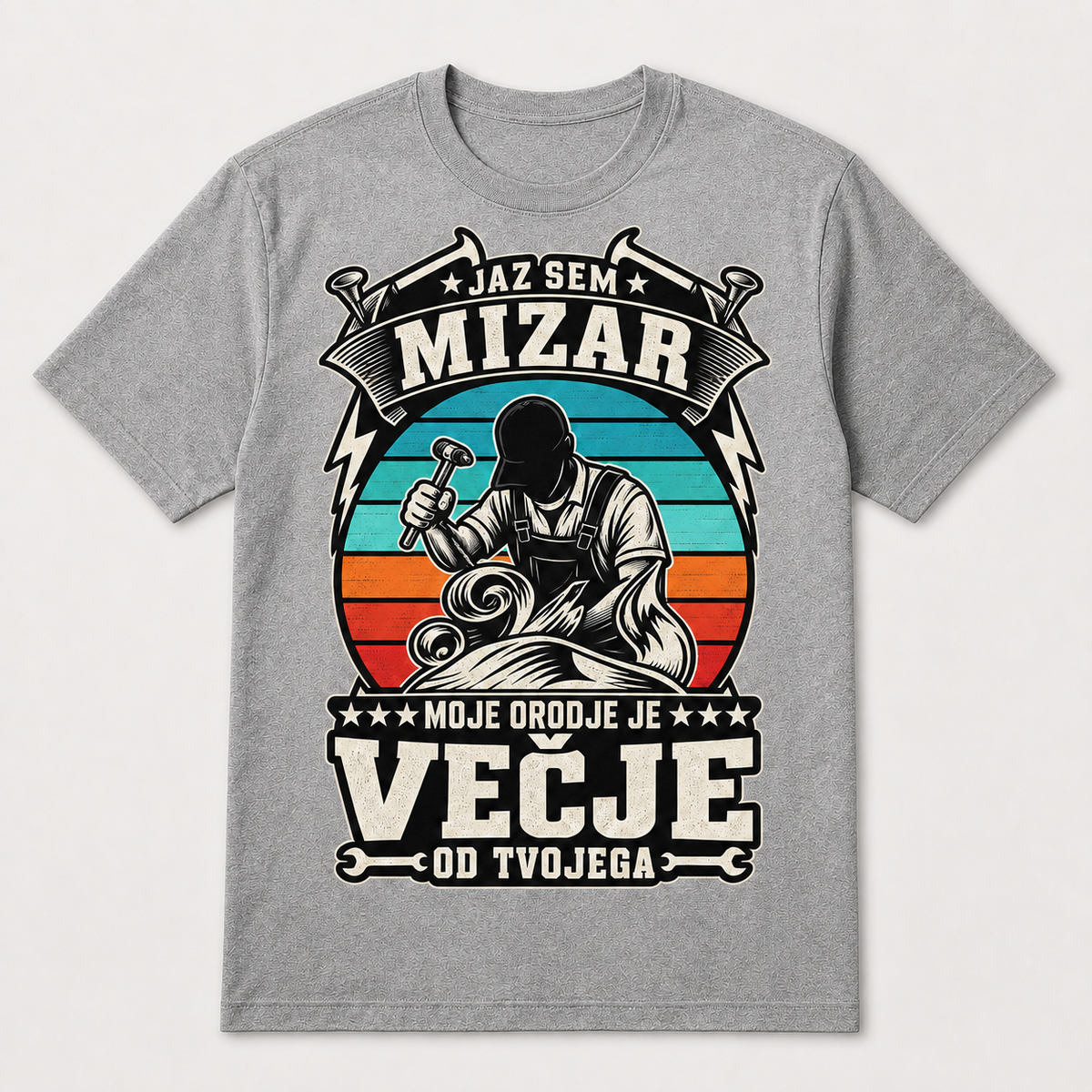 Majica za mizarja z napisom Moje orodje je večje od tvojega, siva