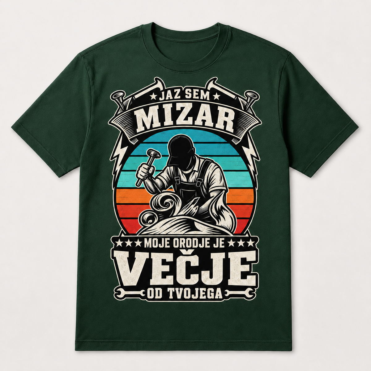 Majica za mizarja z napisom Moje orodje je večje od tvojega, stekleno zelena