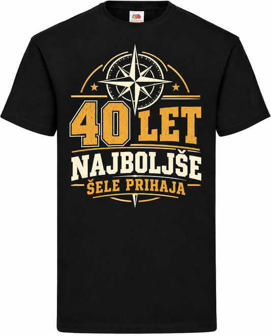 Moška majica za 40 let Najboljše šele prihaja, Fruit of the Loom, črna