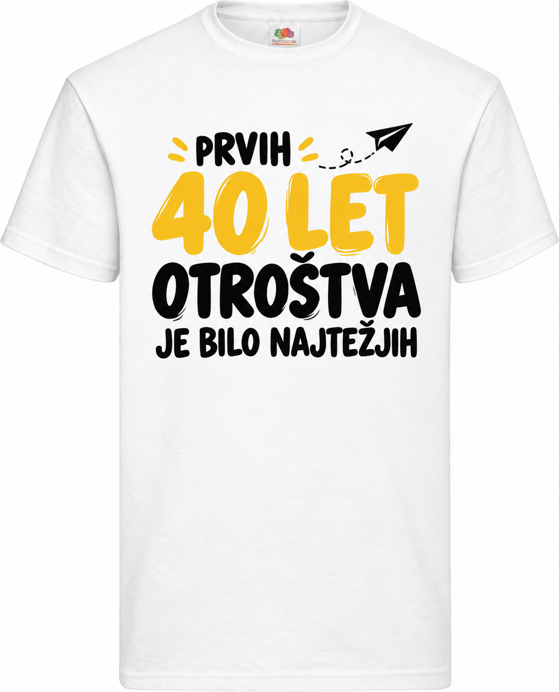 Moška majica za 40 let Prvih 40 let otroštva, Fruit of the Loom, bela