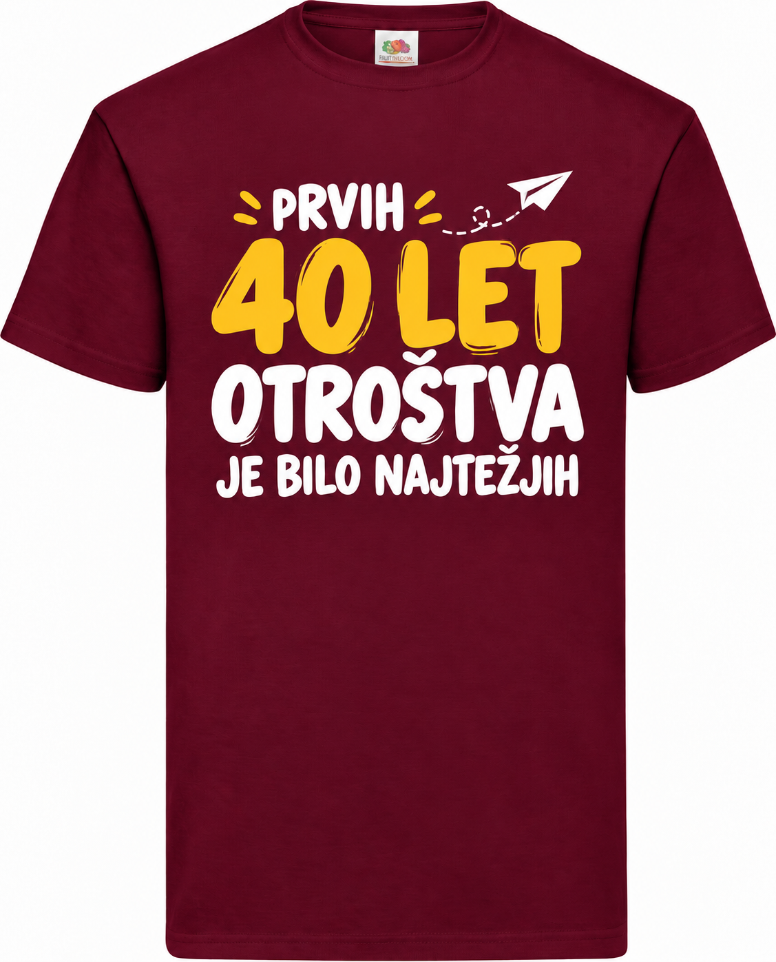 Moška majica za 40 let Prvih 40 let otroštva, Fruit of the Loom, bordo