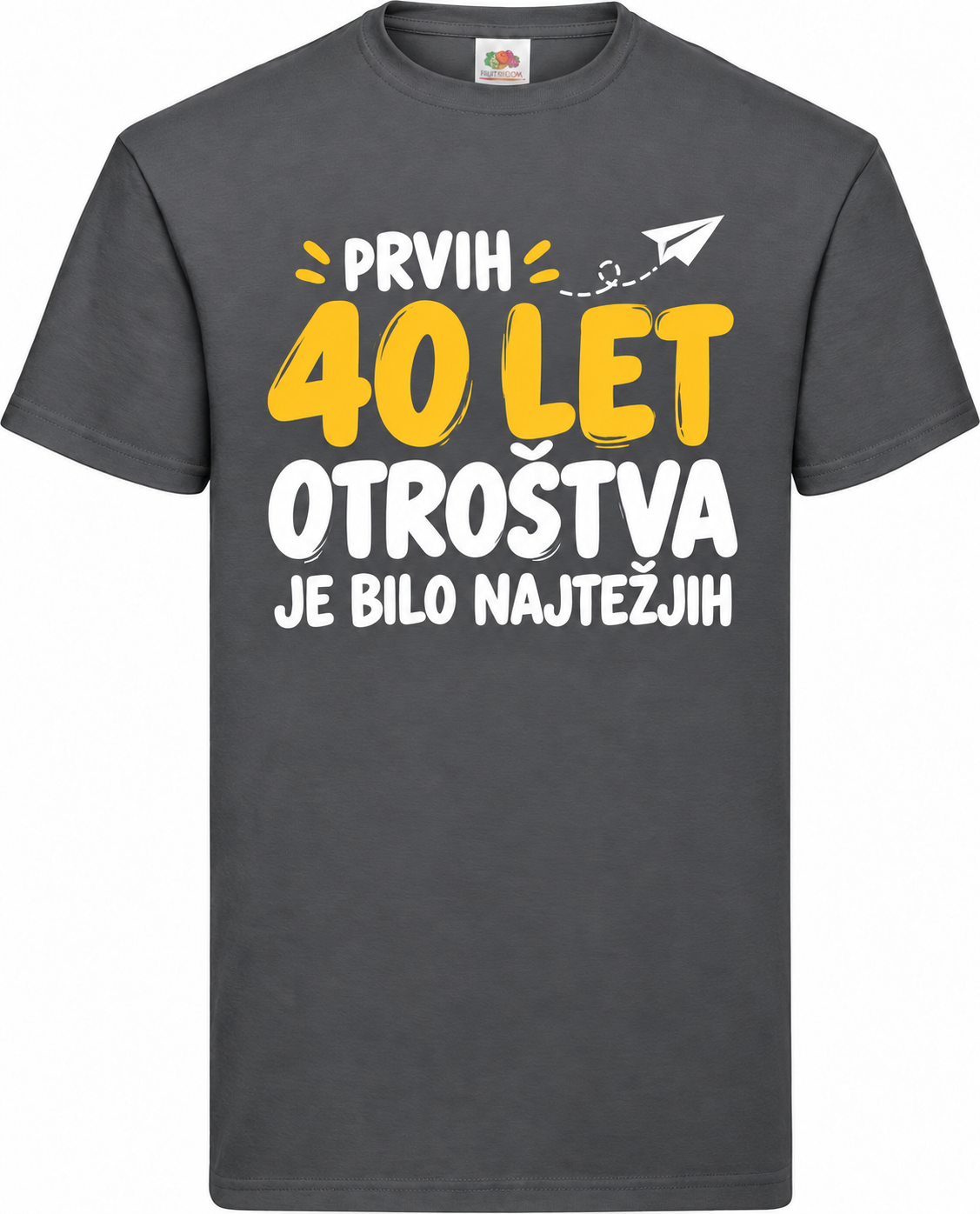 Moška majica za 40 let Prvih 40 let otroštva, Fruit of the Loom, grafitna