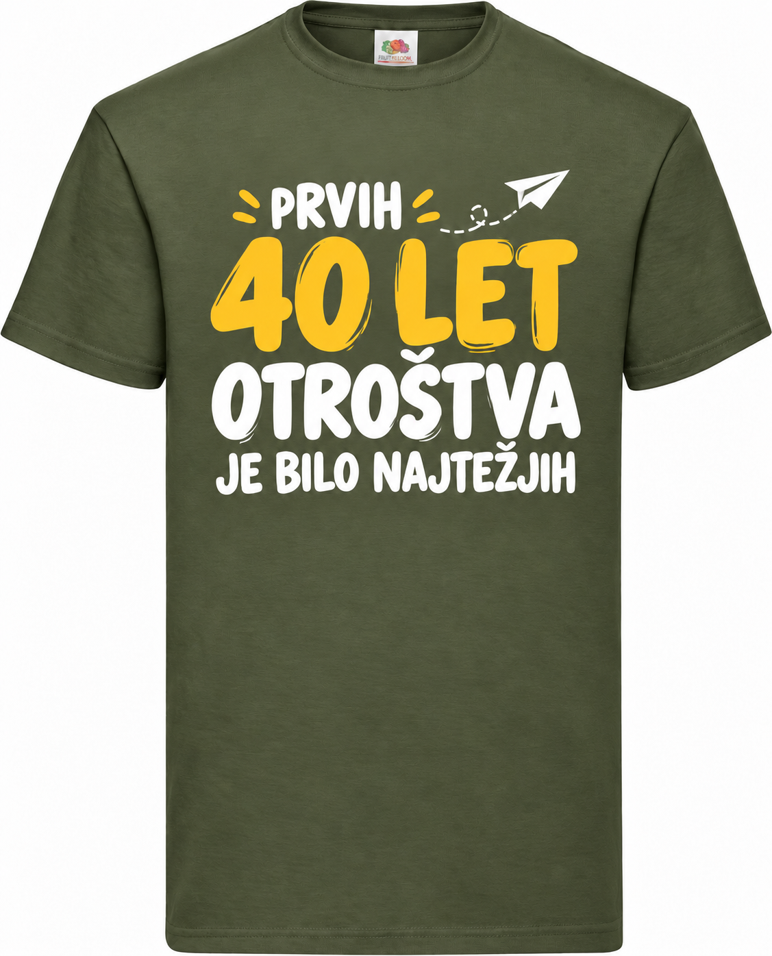 Moška majica za 40 let Prvih 40 let otroštva, Fruit of the Loom, olivna