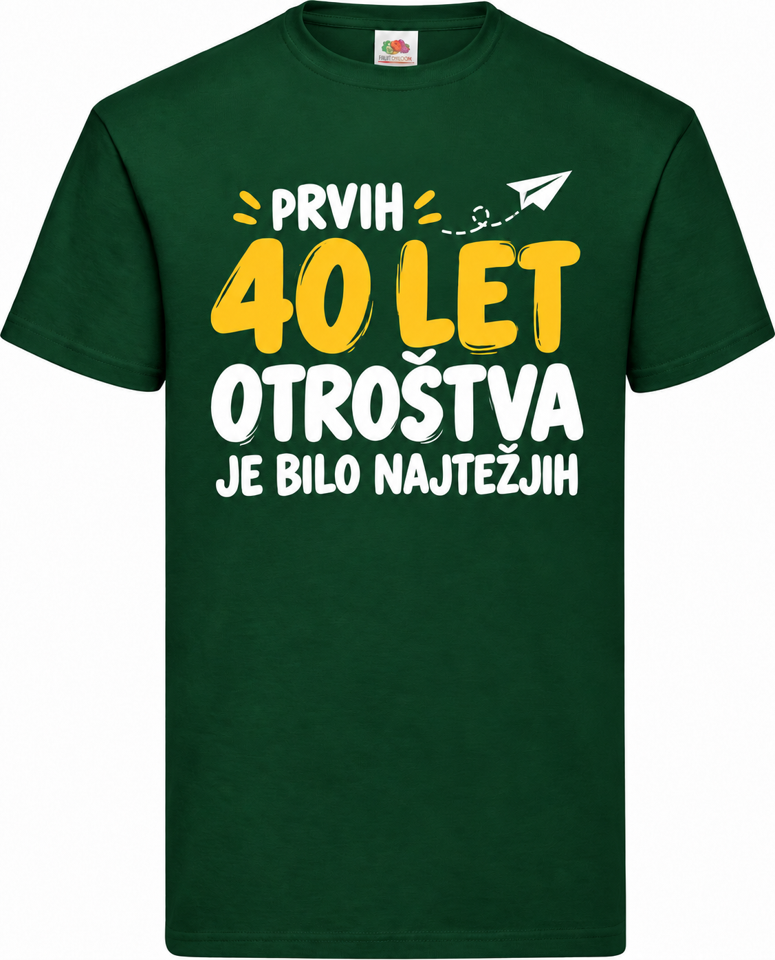 Moška majica za 40 let Prvih 40 let otroštva, Fruit of the Loom, stekleno zelena