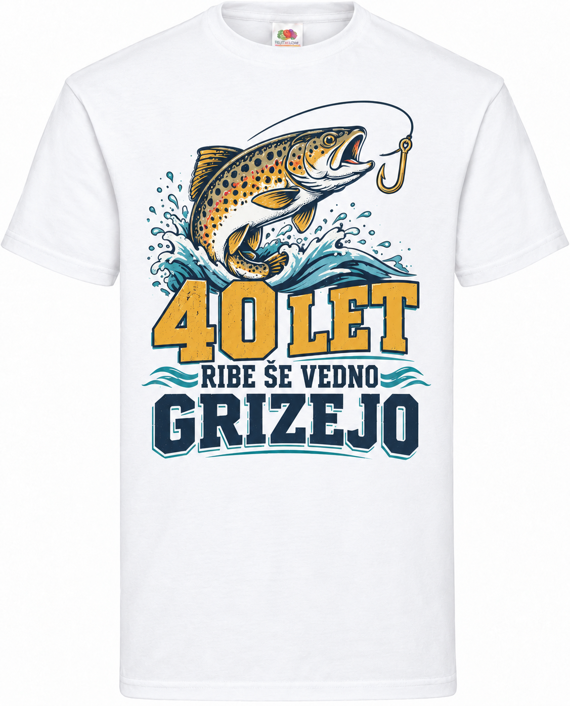 Moška majica za 40 let Ribe še vedno grizejo, Fruit of the Loom, bela