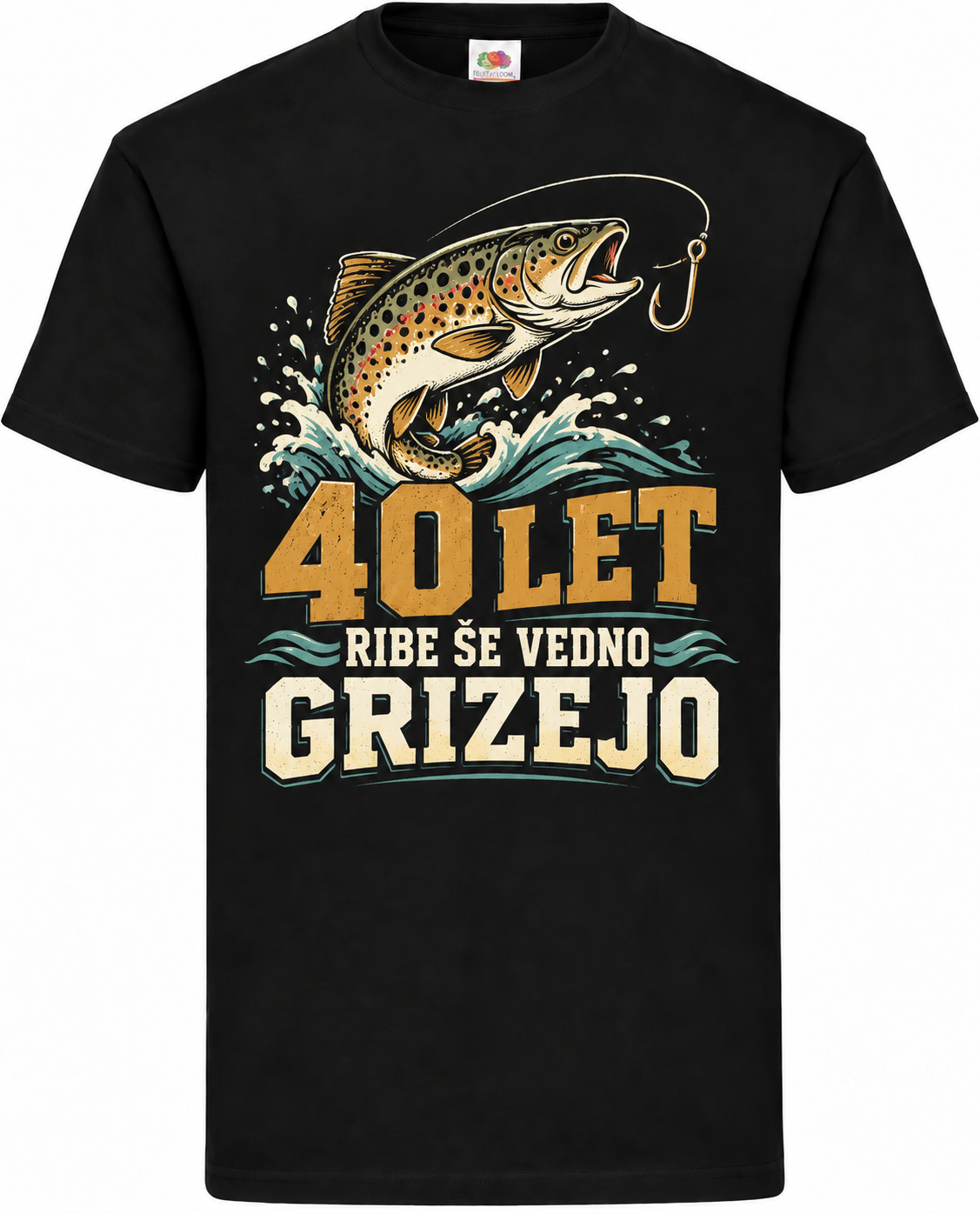 Moška majica za 40 let Ribe še vedno grizejo, Fruit of the Loom, črna