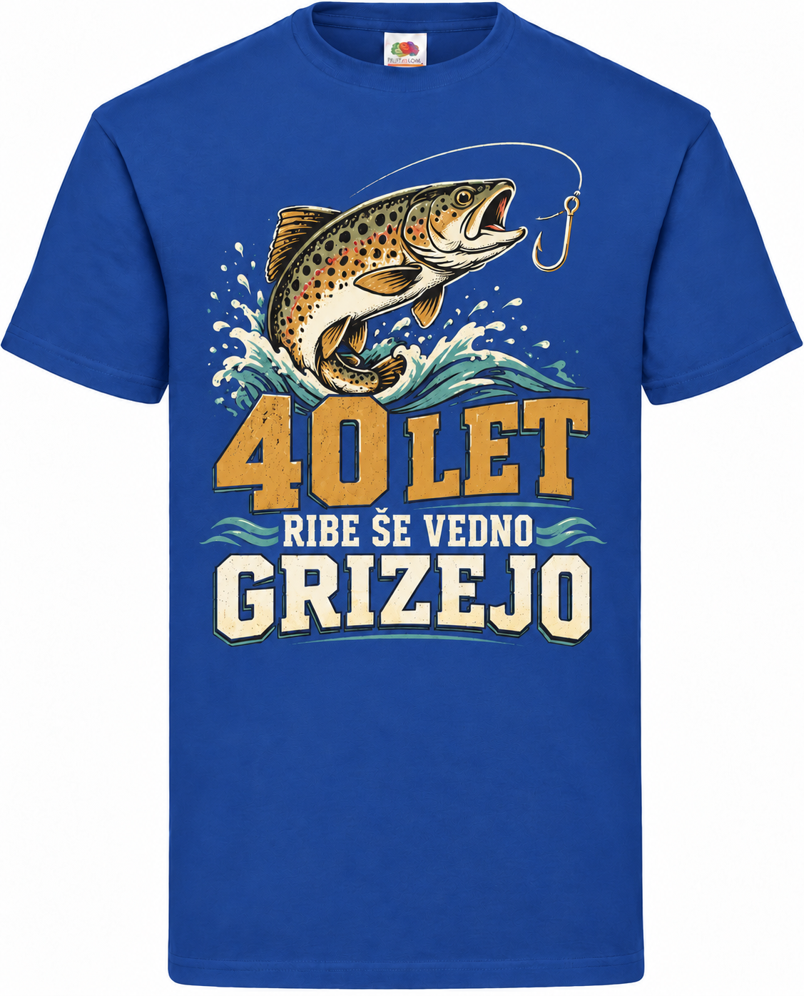 Moška majica za 40 let Ribe še vedno grizejo, Fruit of the Loom, kraljevo modra