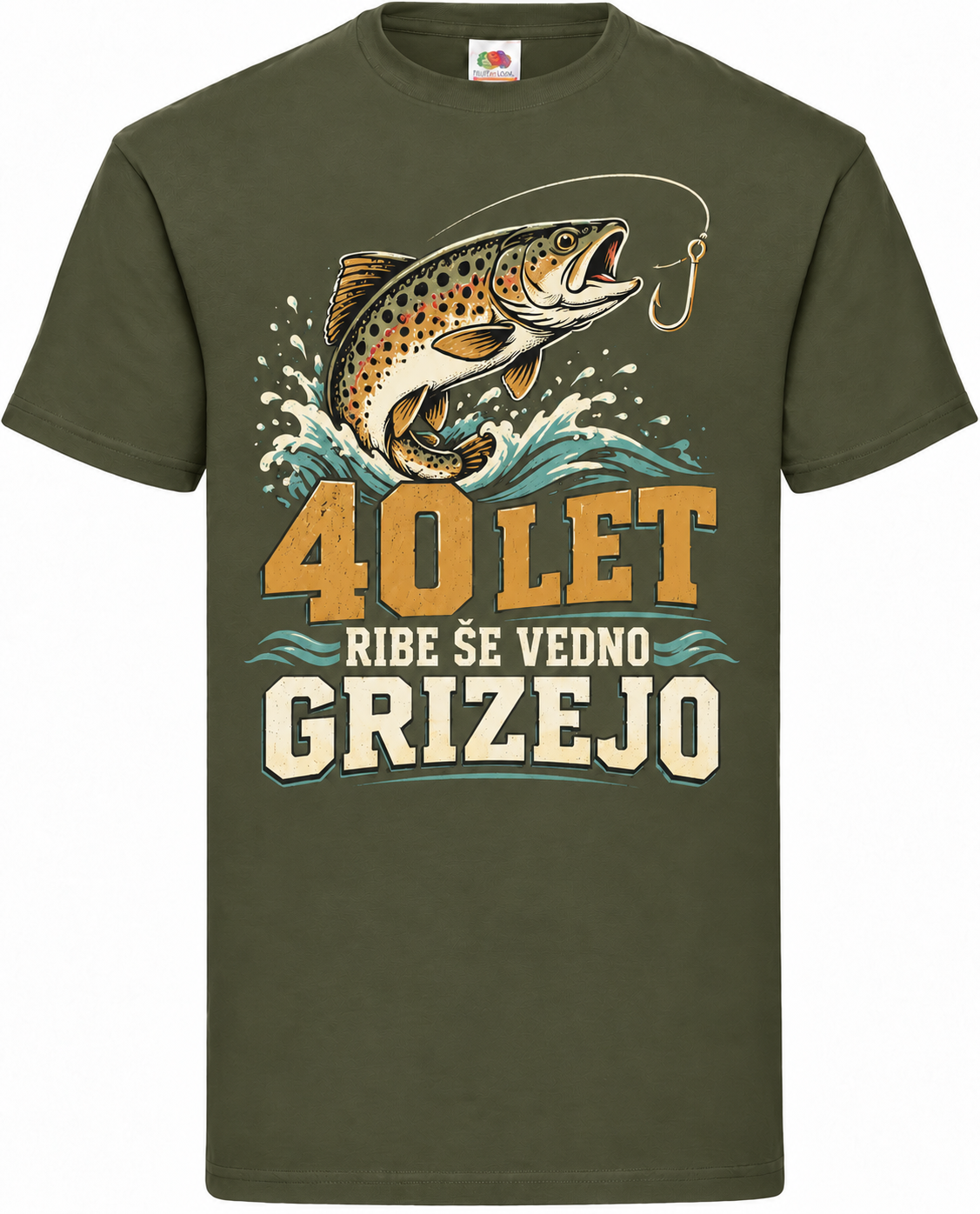 Moška majica za 40 let Ribe še vedno grizejo, Fruit of the Loom, olivna
