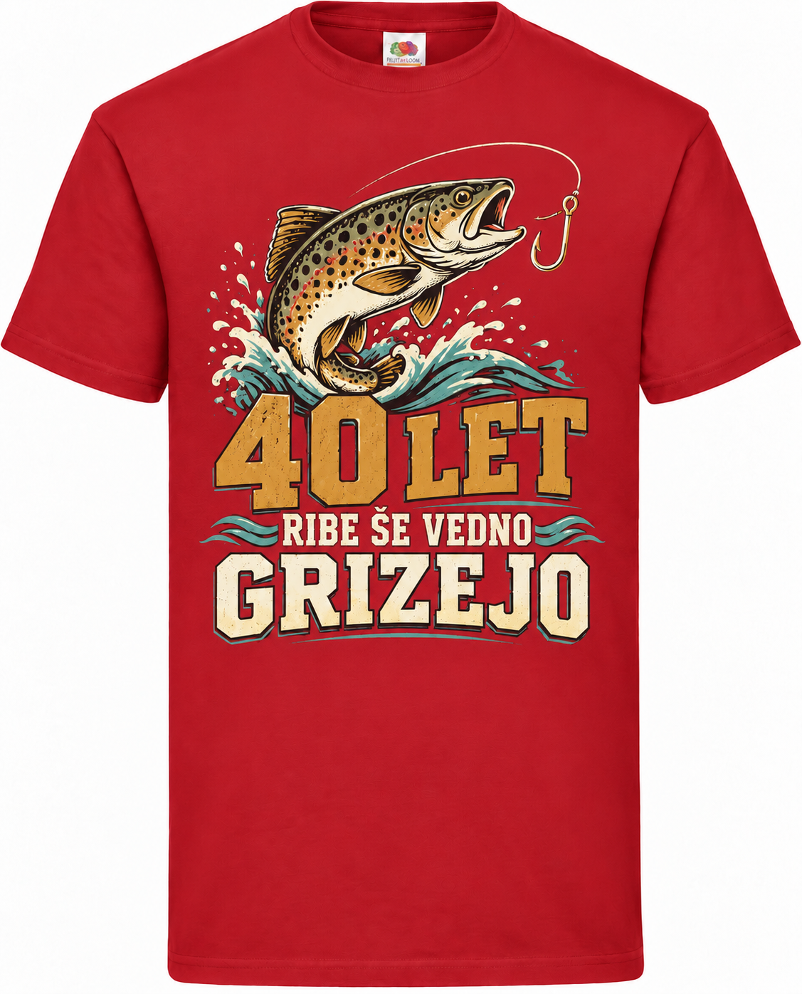 Moška majica za 40 let Ribe še vedno grizejo, Fruit of the Loom, rdeča