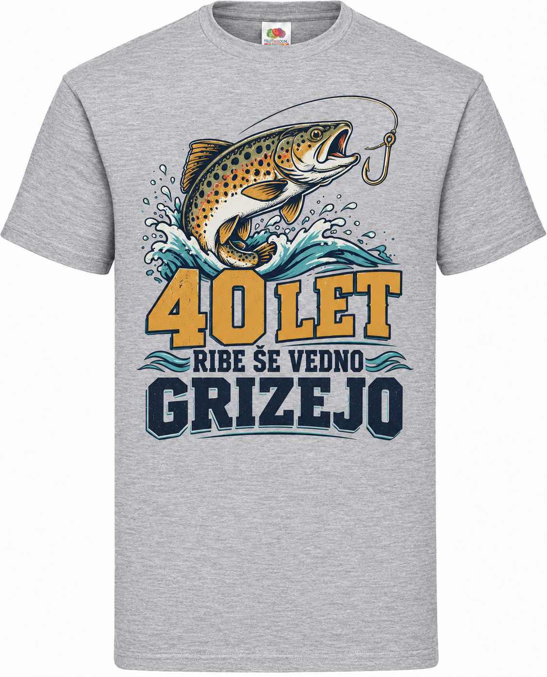 Moška majica za 40 let Ribe še vedno grizejo, Fruit of the Loom, siva