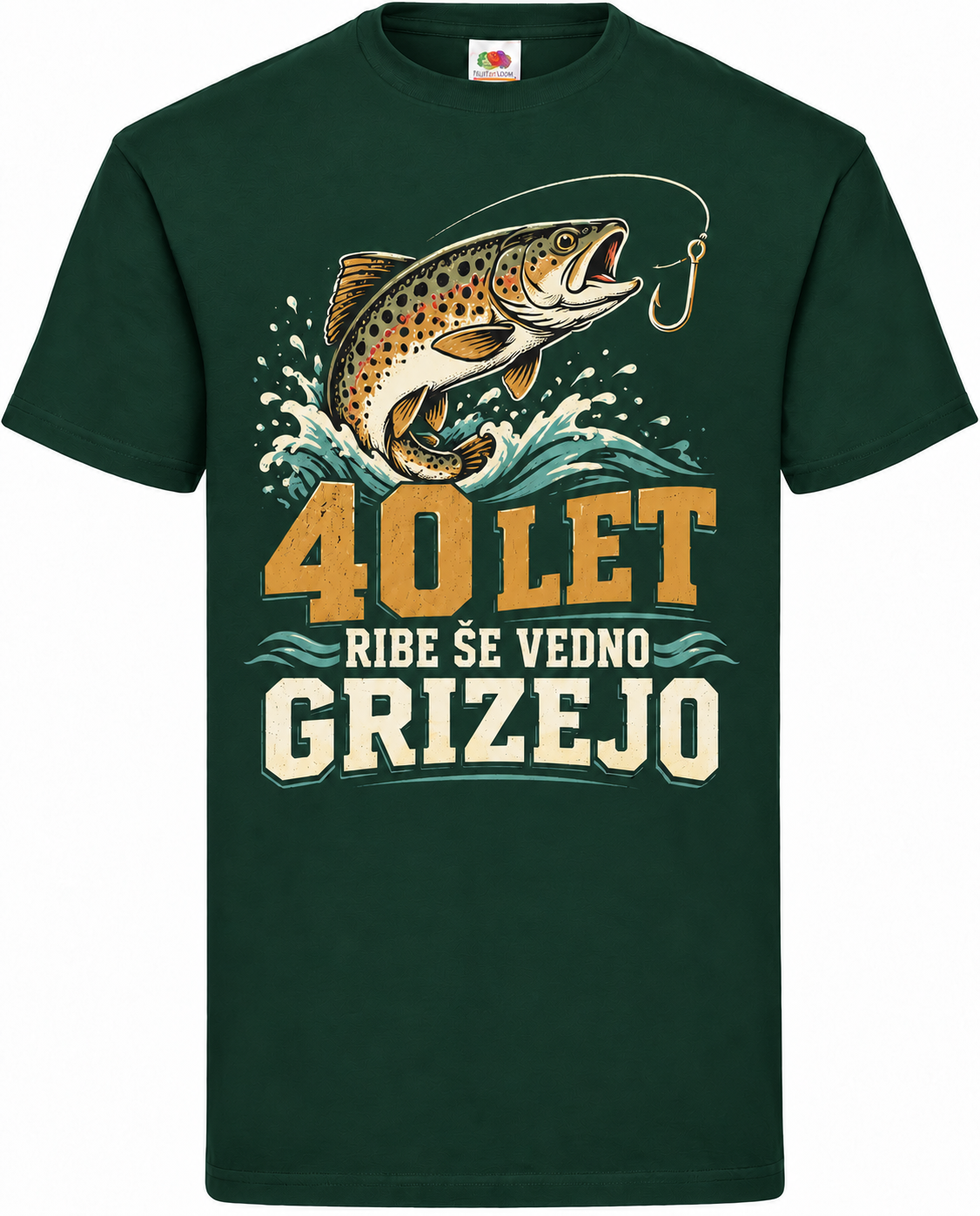 Moška majica za 40 let Ribe še vedno grizejo, Fruit of the Loom, stekleno zelena