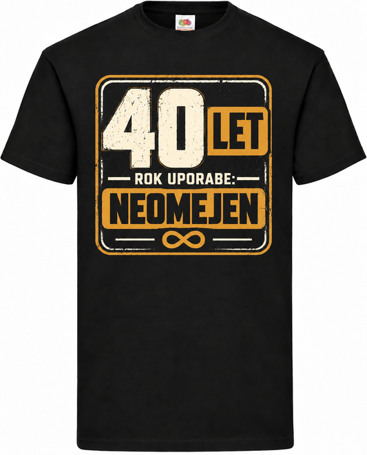 Moška majica za 40 let Rok uporabe: neomejen, Fruit of the Loom, črna