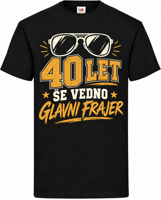 Moška majica za 40 let Še vedno glavni frajer, Fruit of the Loom, črna