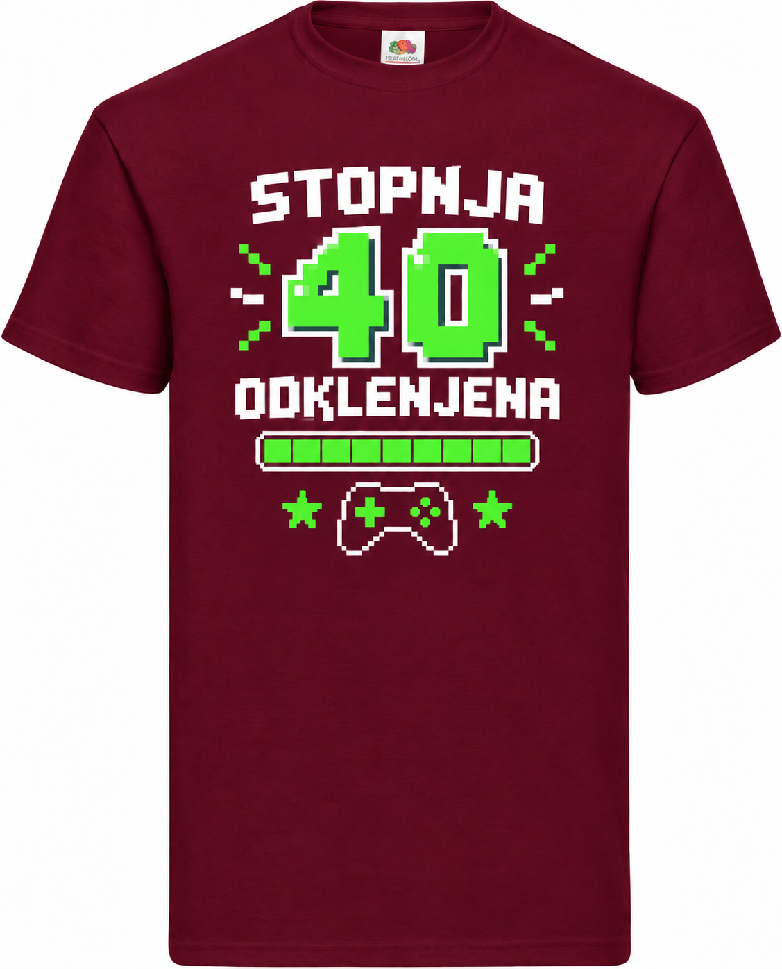 Moška majica za 40 let Stopnja 40 odklenjena, Fruit of the Loom, bordo