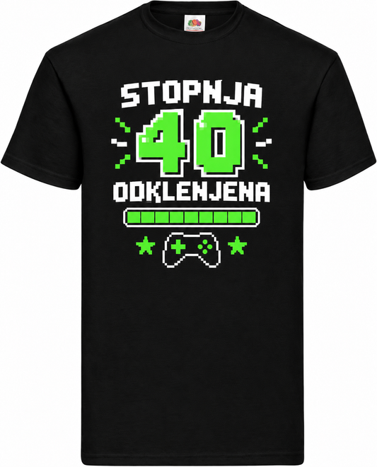 Moška majica za 40 let Stopnja 40 odklenjena, Fruit of the Loom, črna