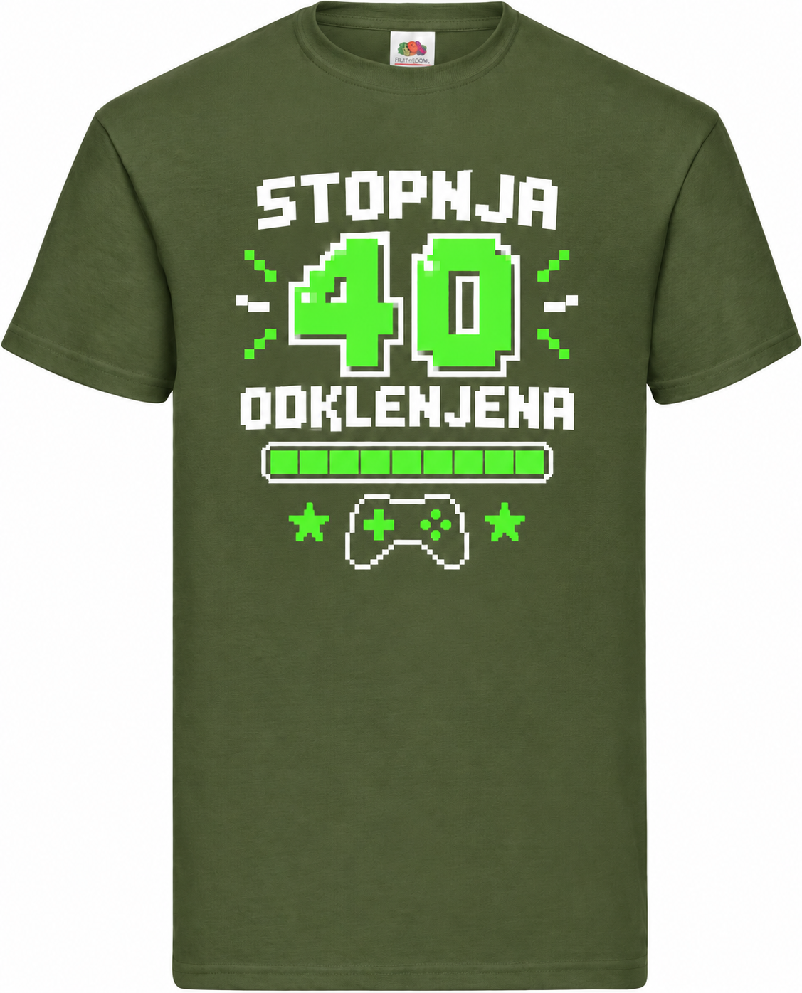 Moška majica za 40 let Stopnja 40 odklenjena, Fruit of the Loom, olivna